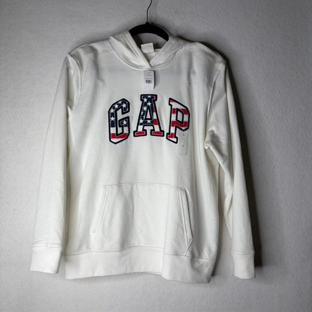 GAP USA Flag Lightweight Hoodie Cozy Coastal American Patriotic Y2K Size Large